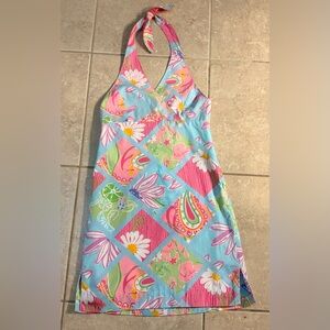 Lilly Pulitzer "Pink Lemonade" Elephant Patchwork Halter Dress - Size 8